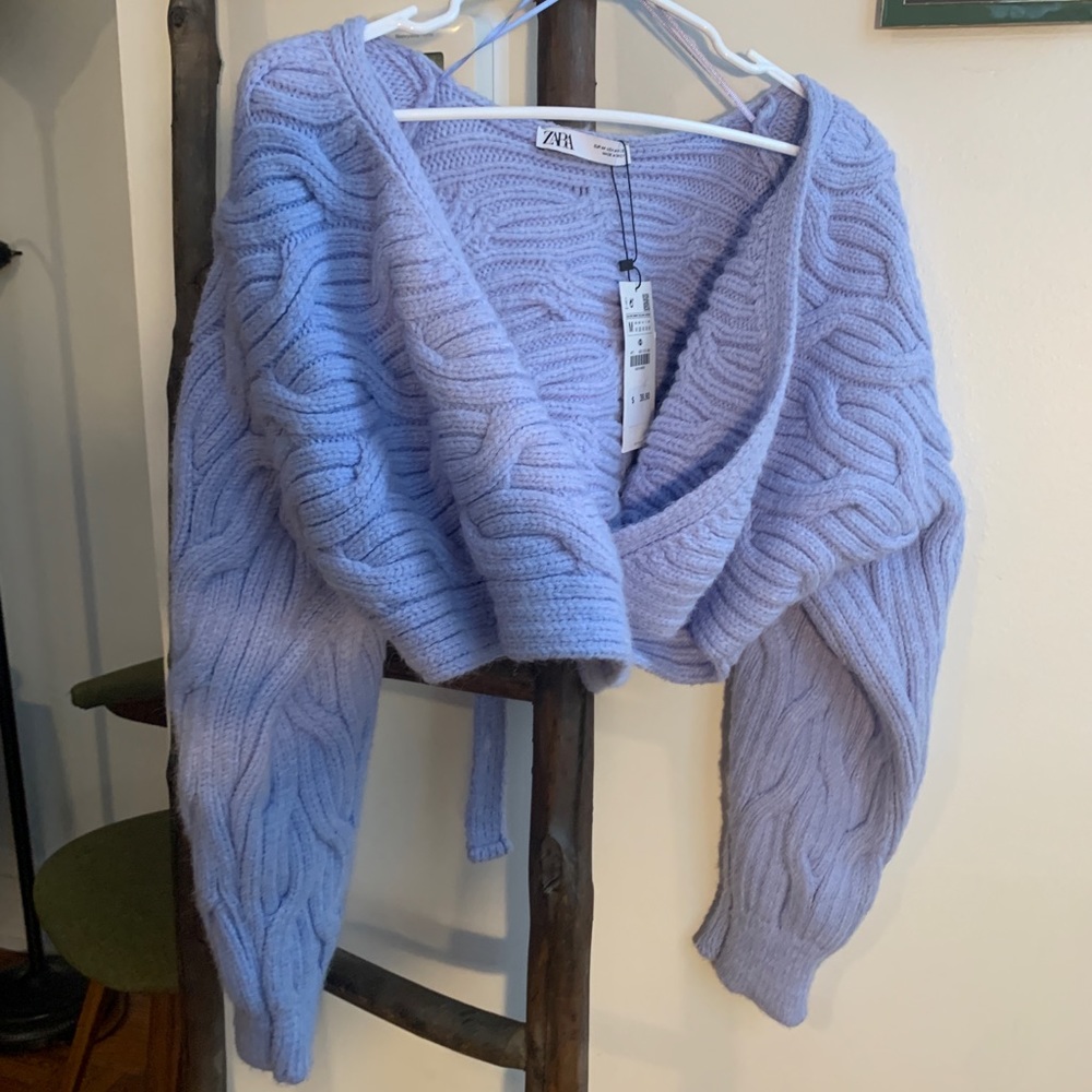 ZARA- Lavender V-Neck Tie-Strap Cropped Sweater
